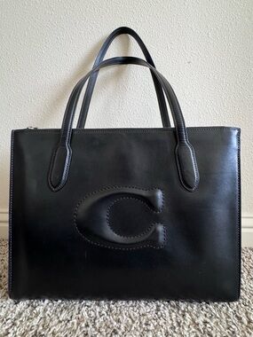Coach Black Leather Tote with Embossed C Logo